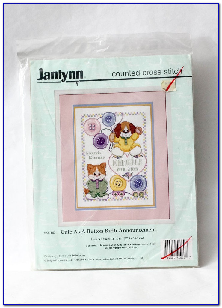 Stamped Cross Stitch Birth Announcement Kit