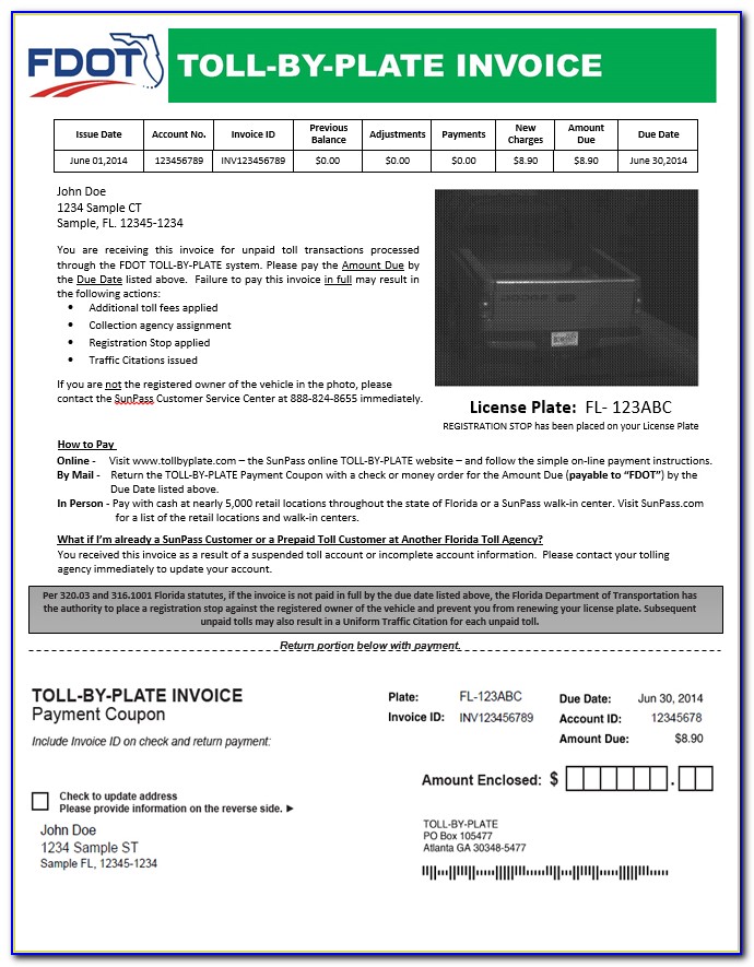Sunpass Toll By Plate No Invoice