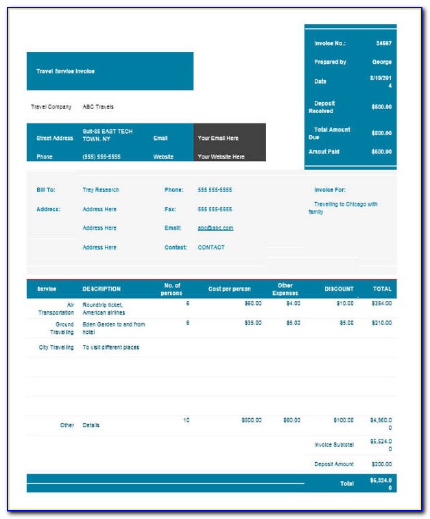 Travel Invoice Template Word