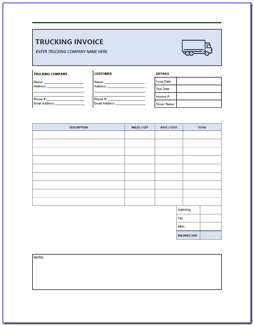 Trucking Invoice Template Pdf