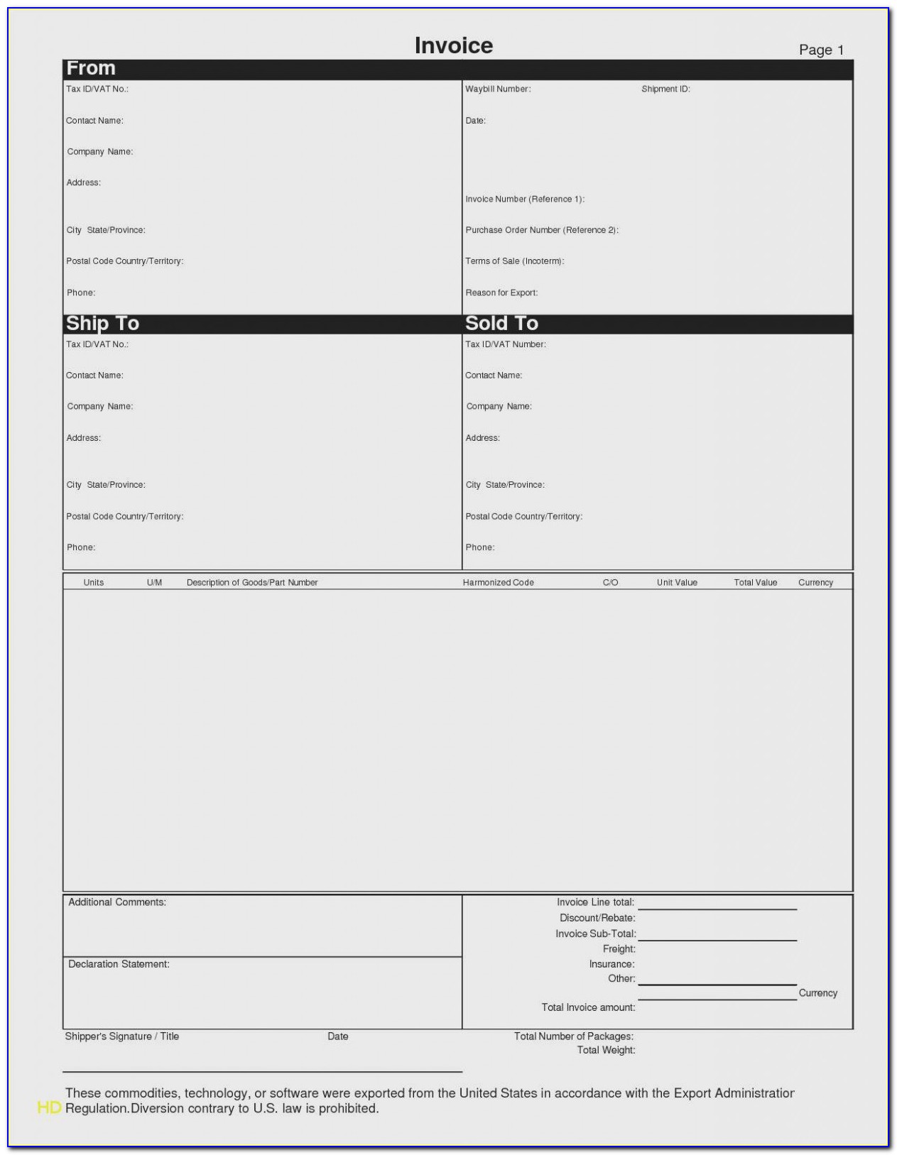 Ups Commercial Invoice Canada Fillable