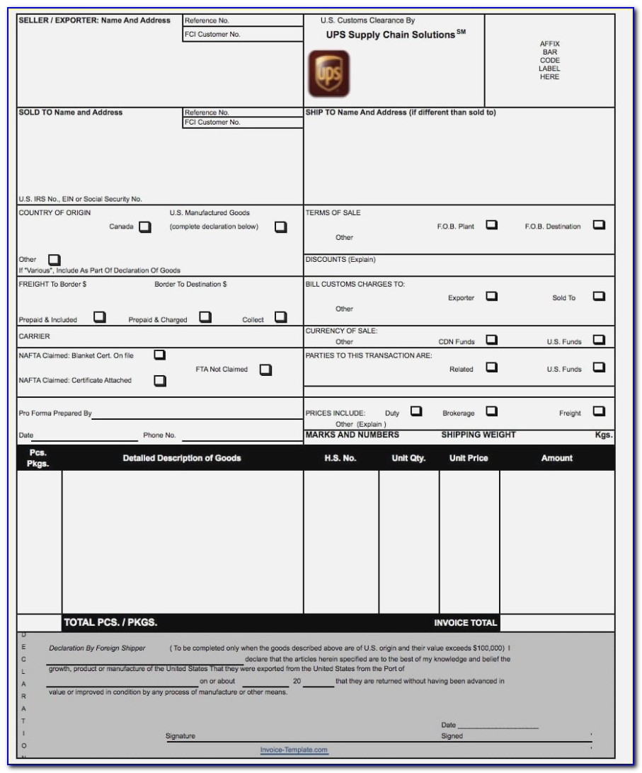Ups Commercial Invoice Pdf Fillable