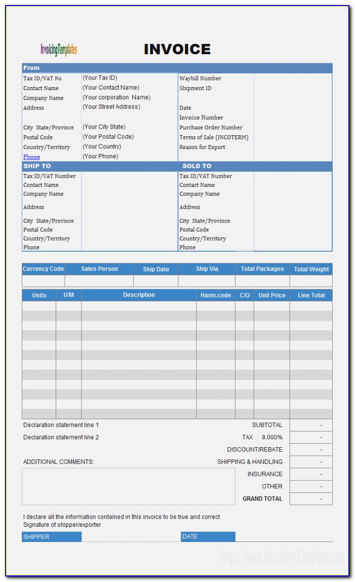 Us Customs Proforma Invoice Form
