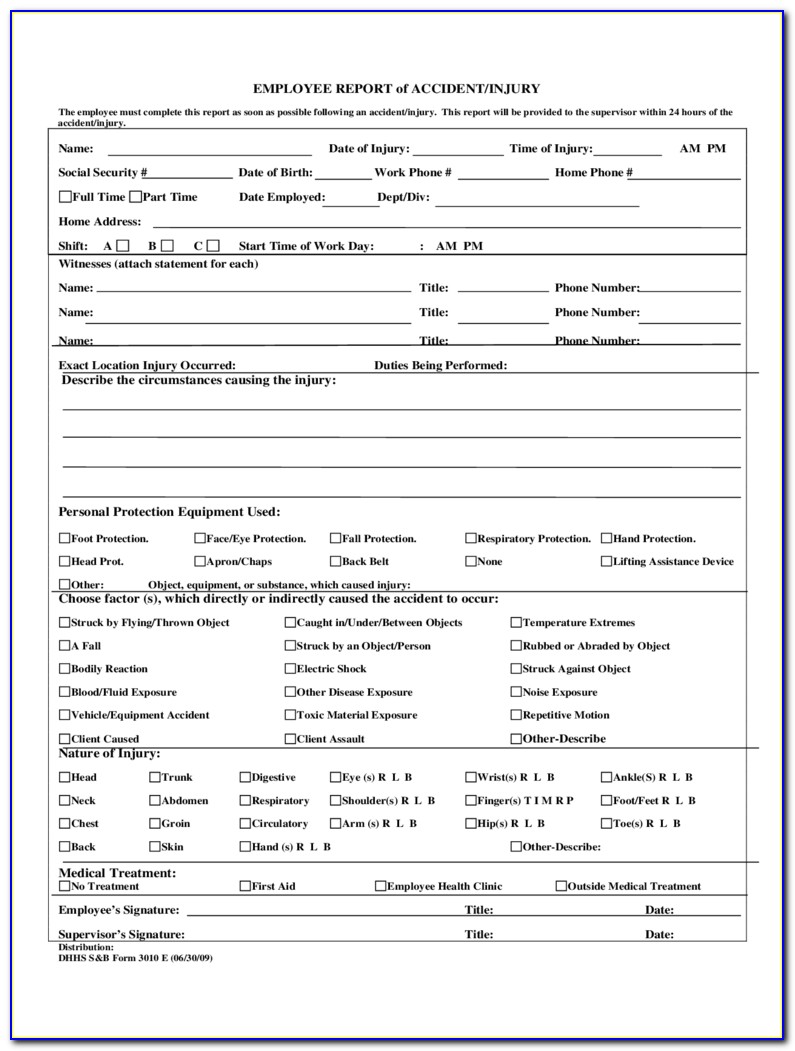Workplace Accident Injury Report Form Template