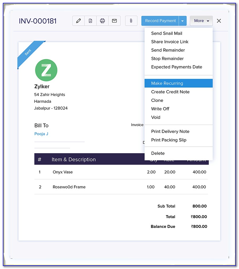 Zoho Invoice Recurring Payments