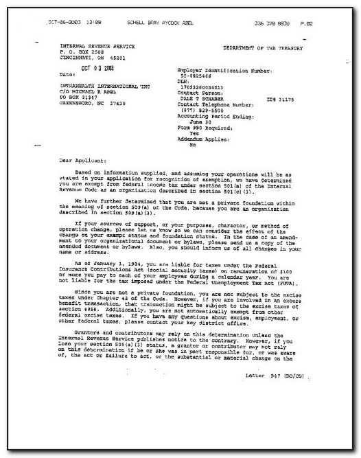 501c3 Determination Letter From The Irs
