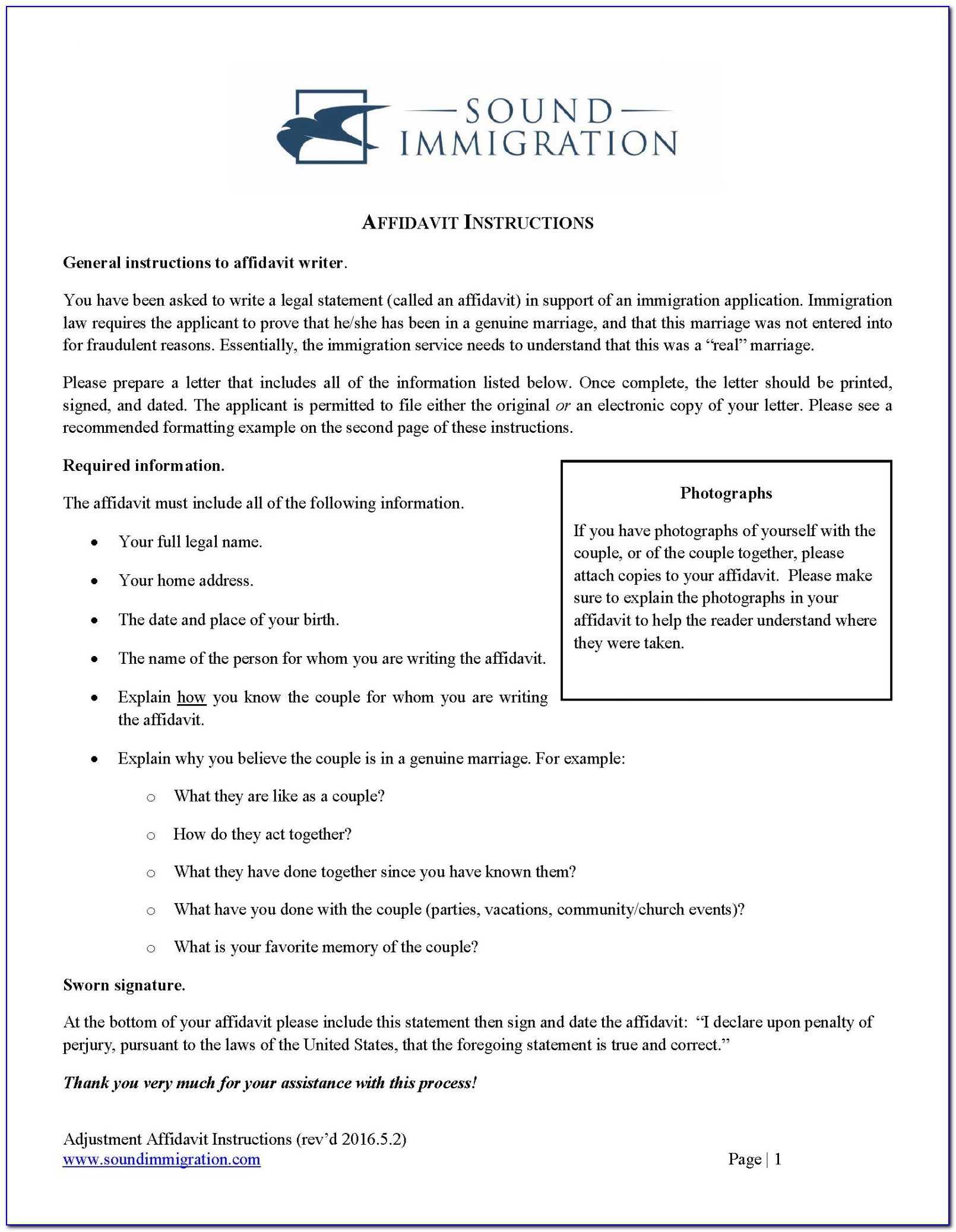 Affidavit Letter For Immigration Marriage Example