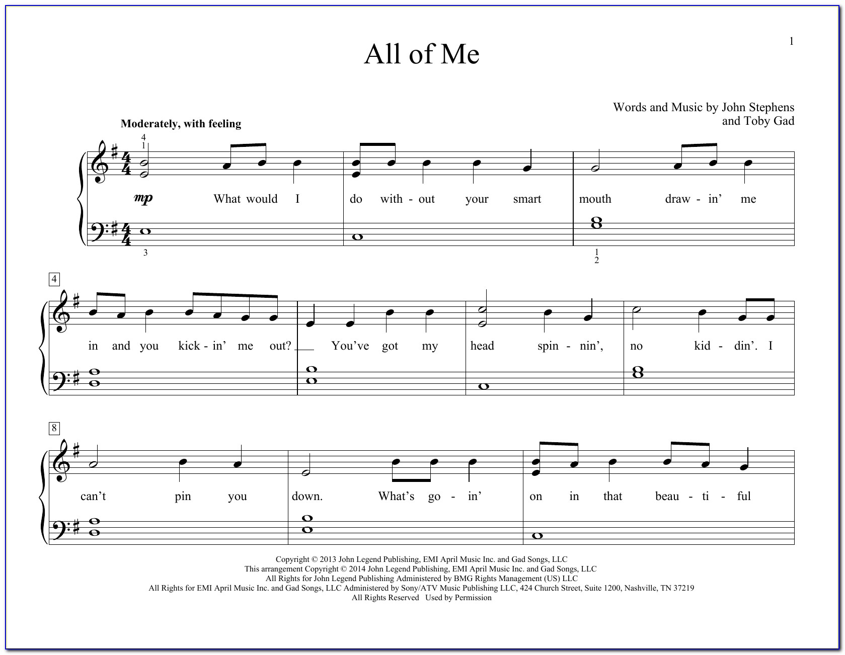 All Of Me Piano Chords Letters