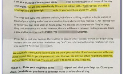 Barking Dog Neighbor Letter Samples