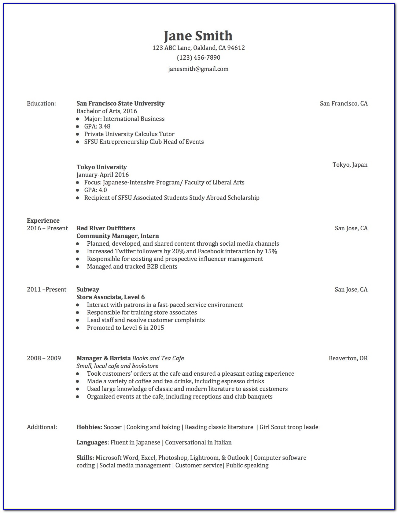 Basic Resume Template Google Docs