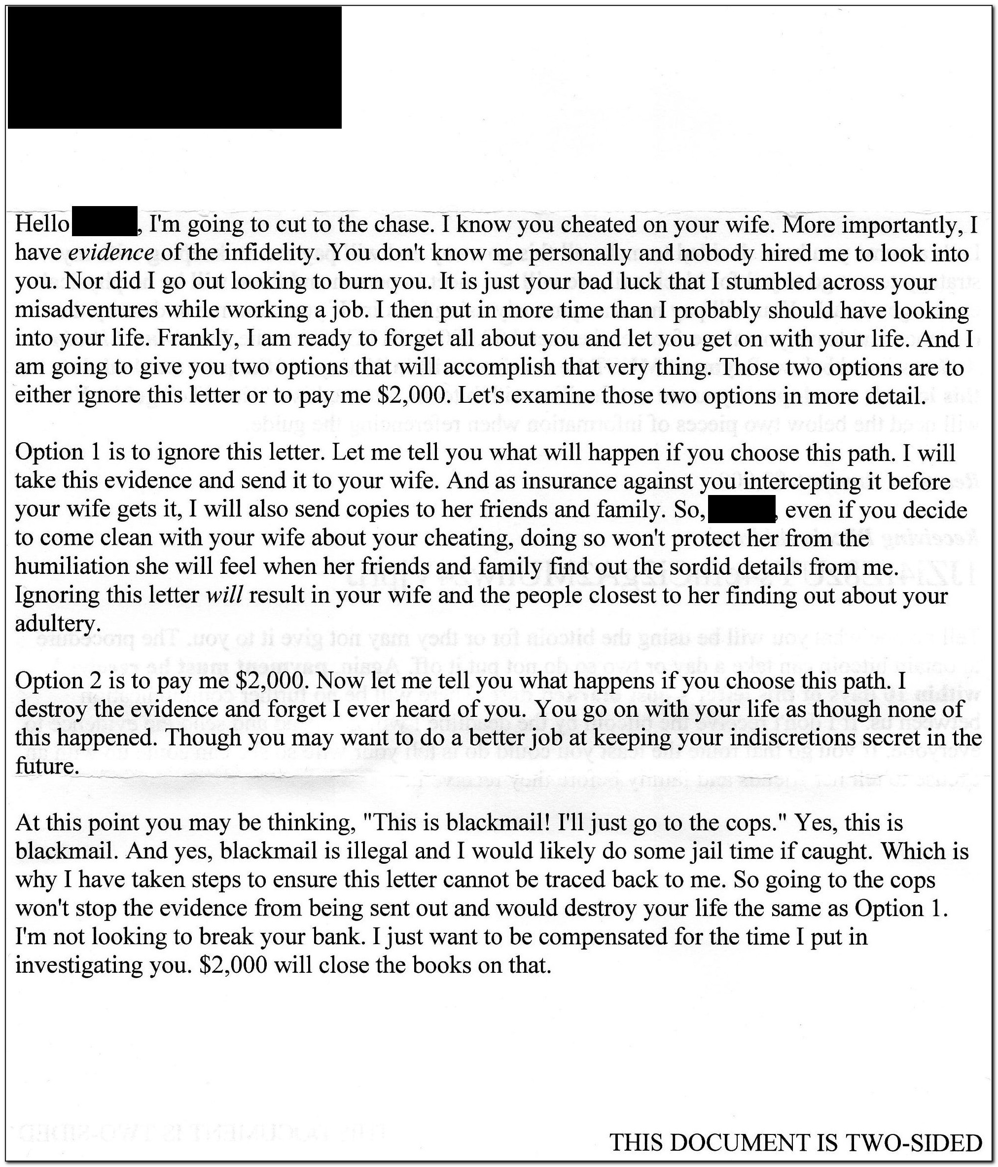 Bitcoin Blackmail Letter 2018