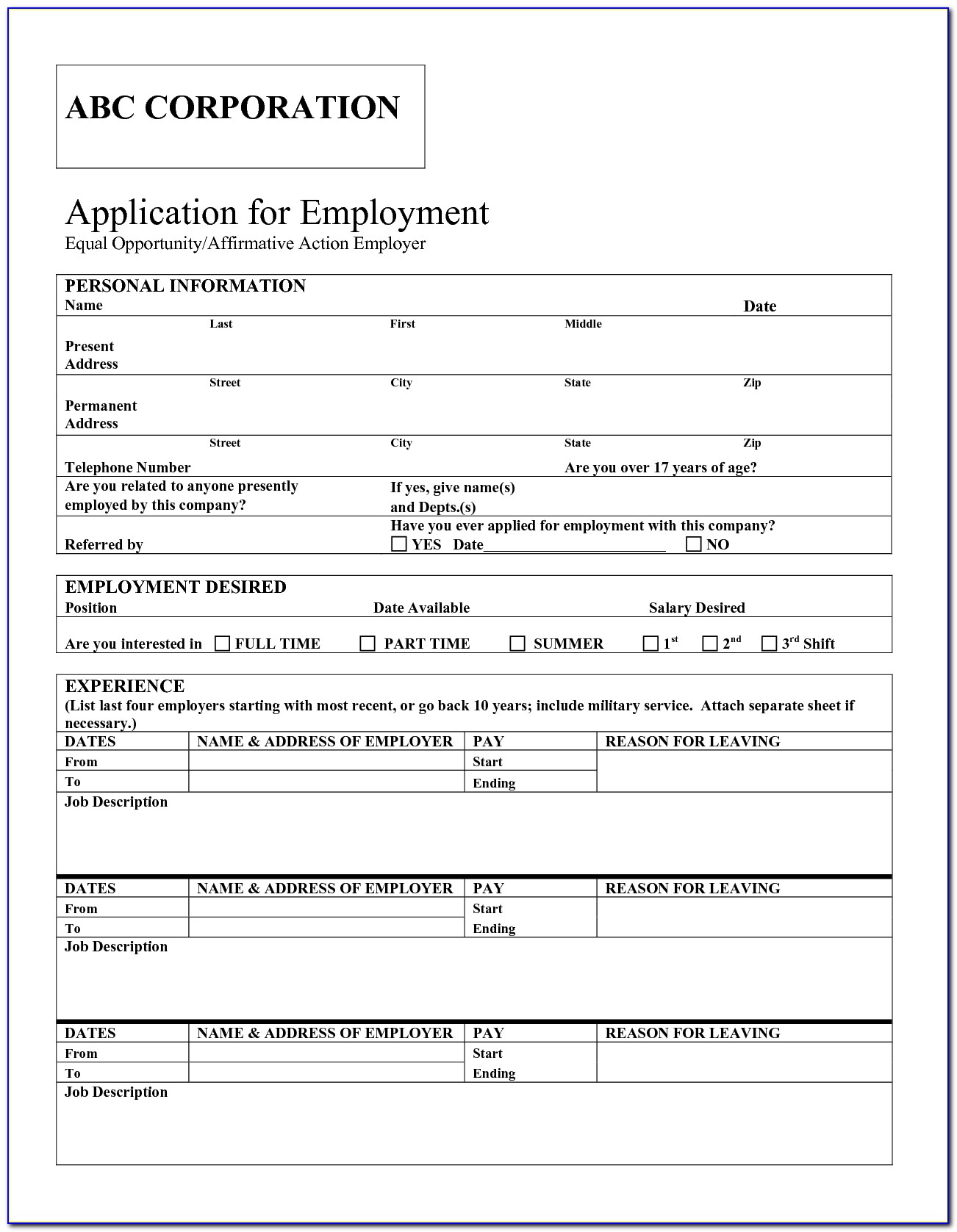Blank Job Applications To Print