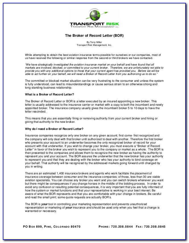 Broker Of Record Letter Acord