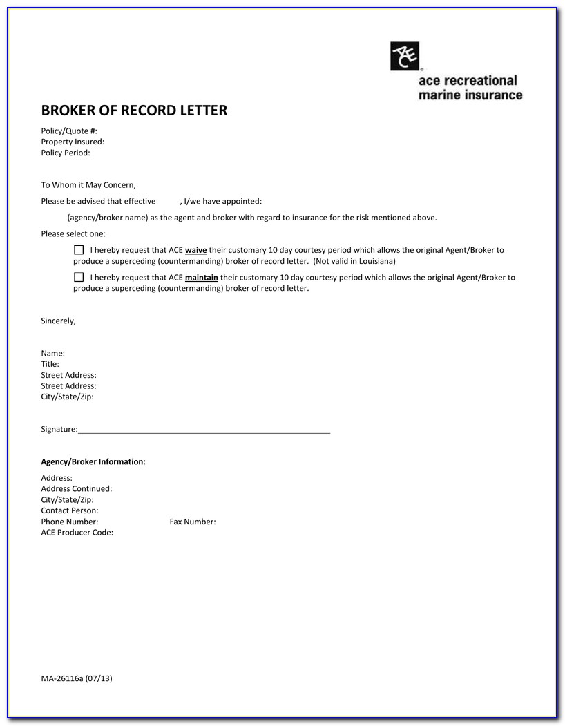 Broker Of Record Letter Sample