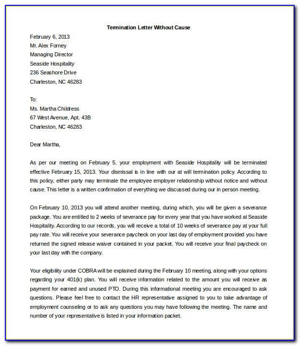 Business Contract Termination Letter Sample Doc