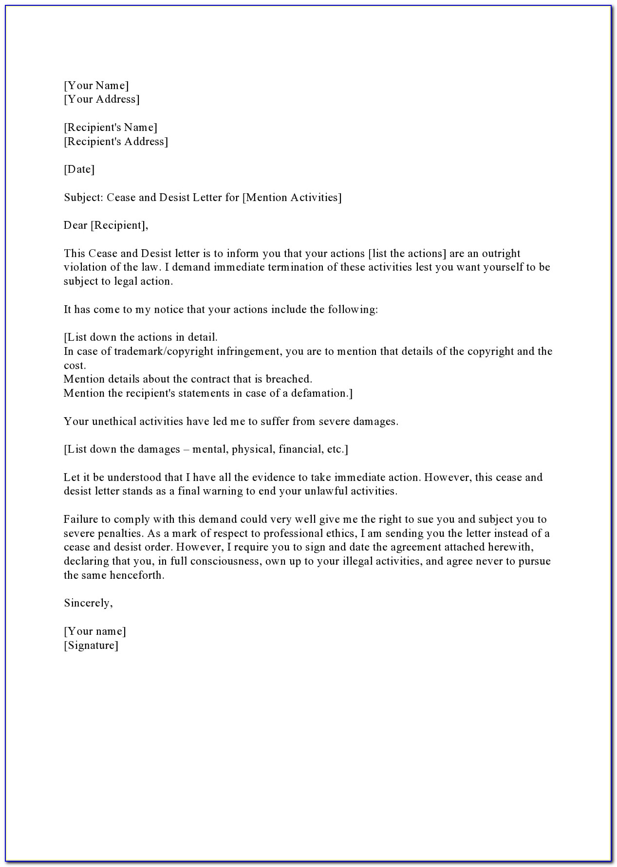 Cease And Desist Letter Template Nz