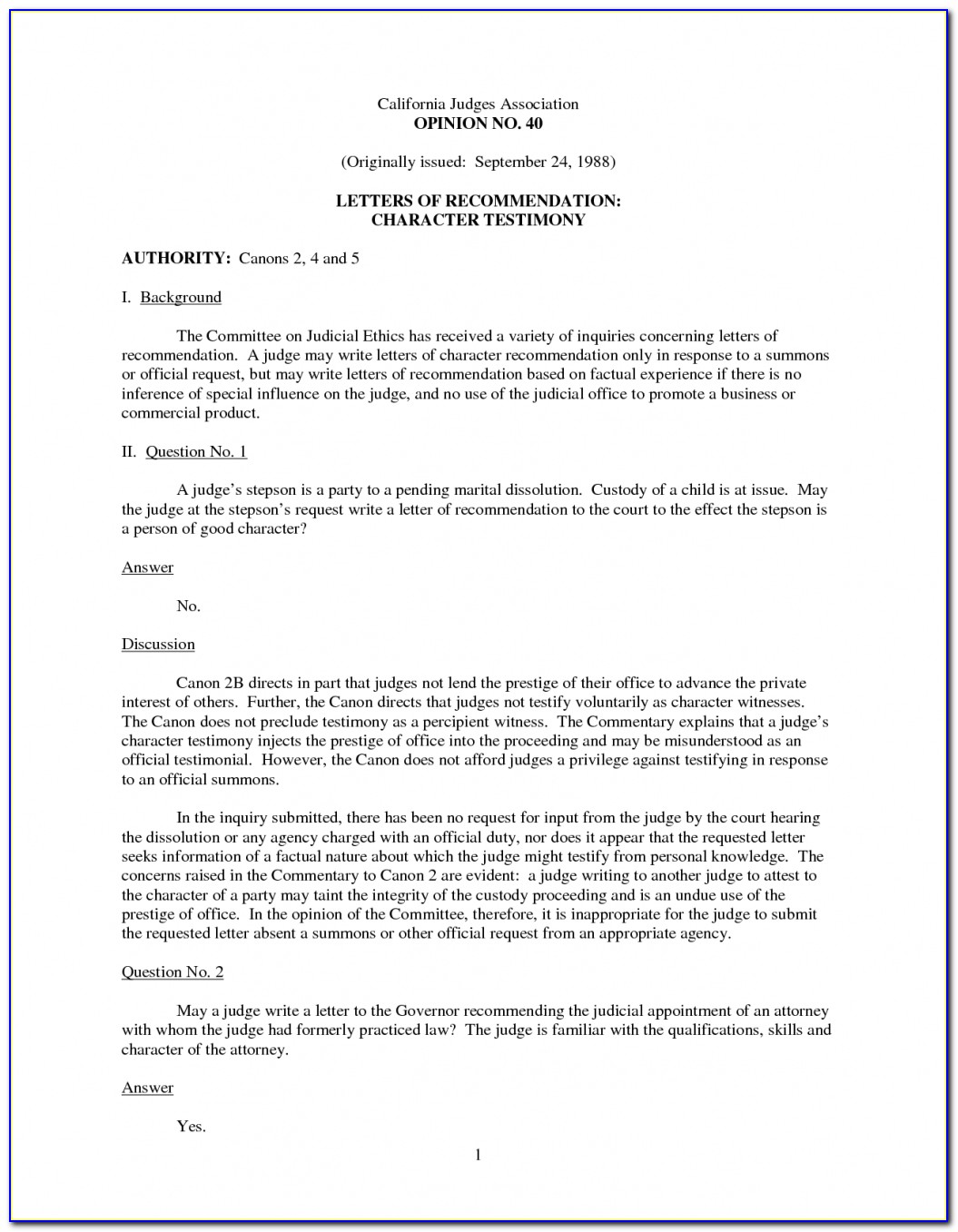 Character Reference Letter For Court Child Custody Template