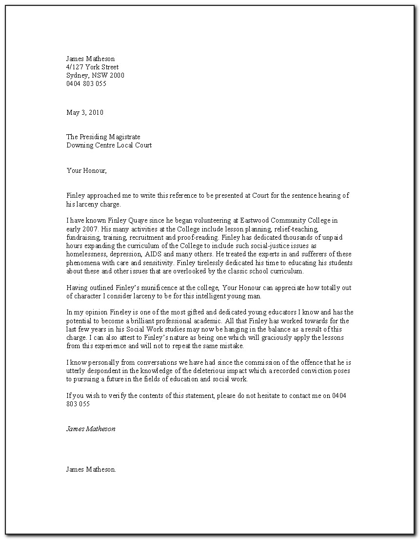 Character Reference Letter For Court Template Canada