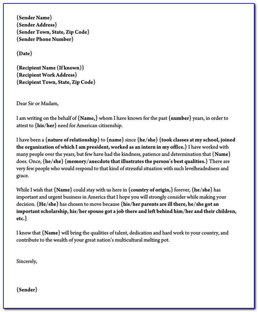 Character Reference Letter For Immigration Template – Examples
