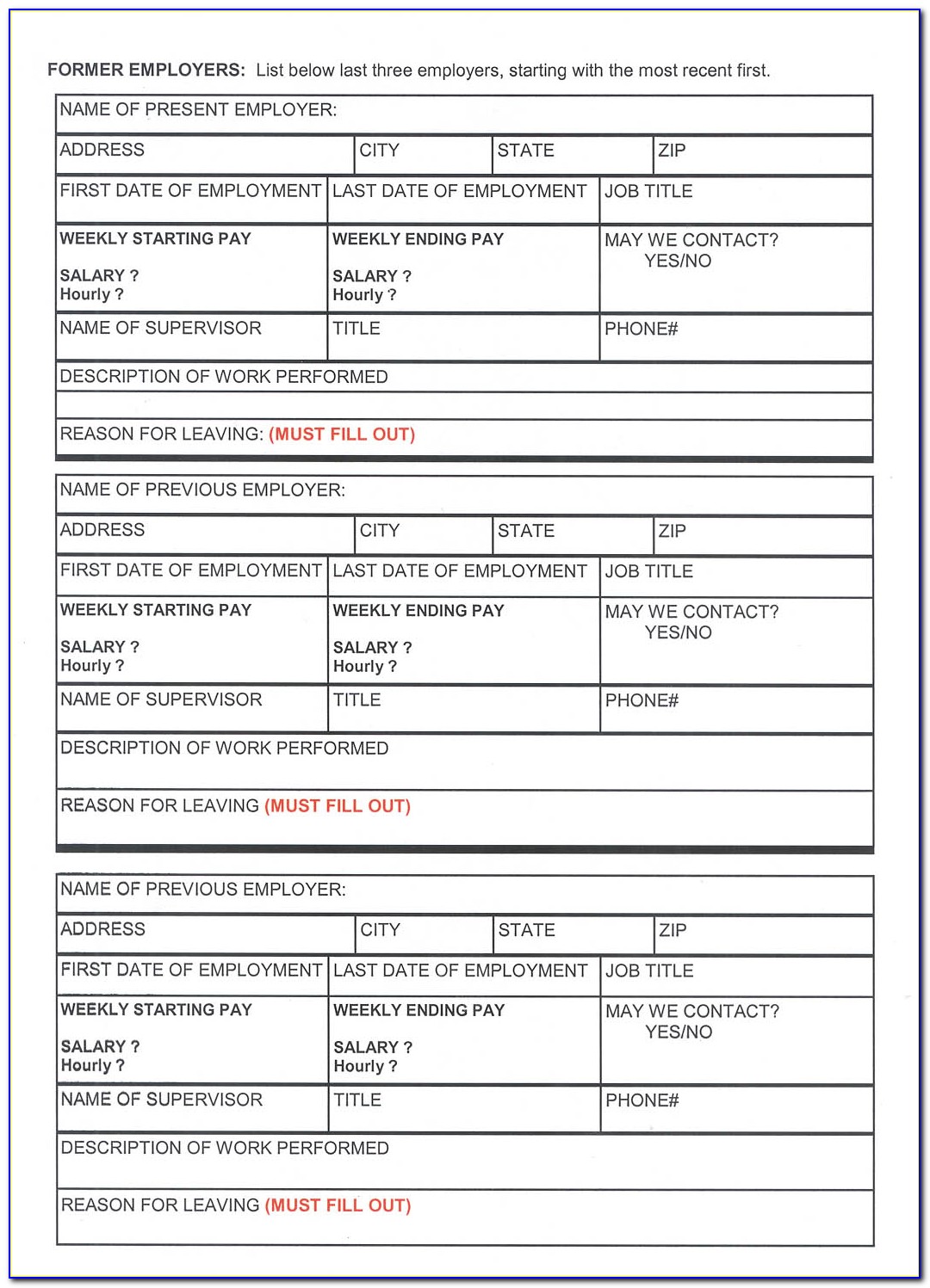 Cleaning Job Application Form Template