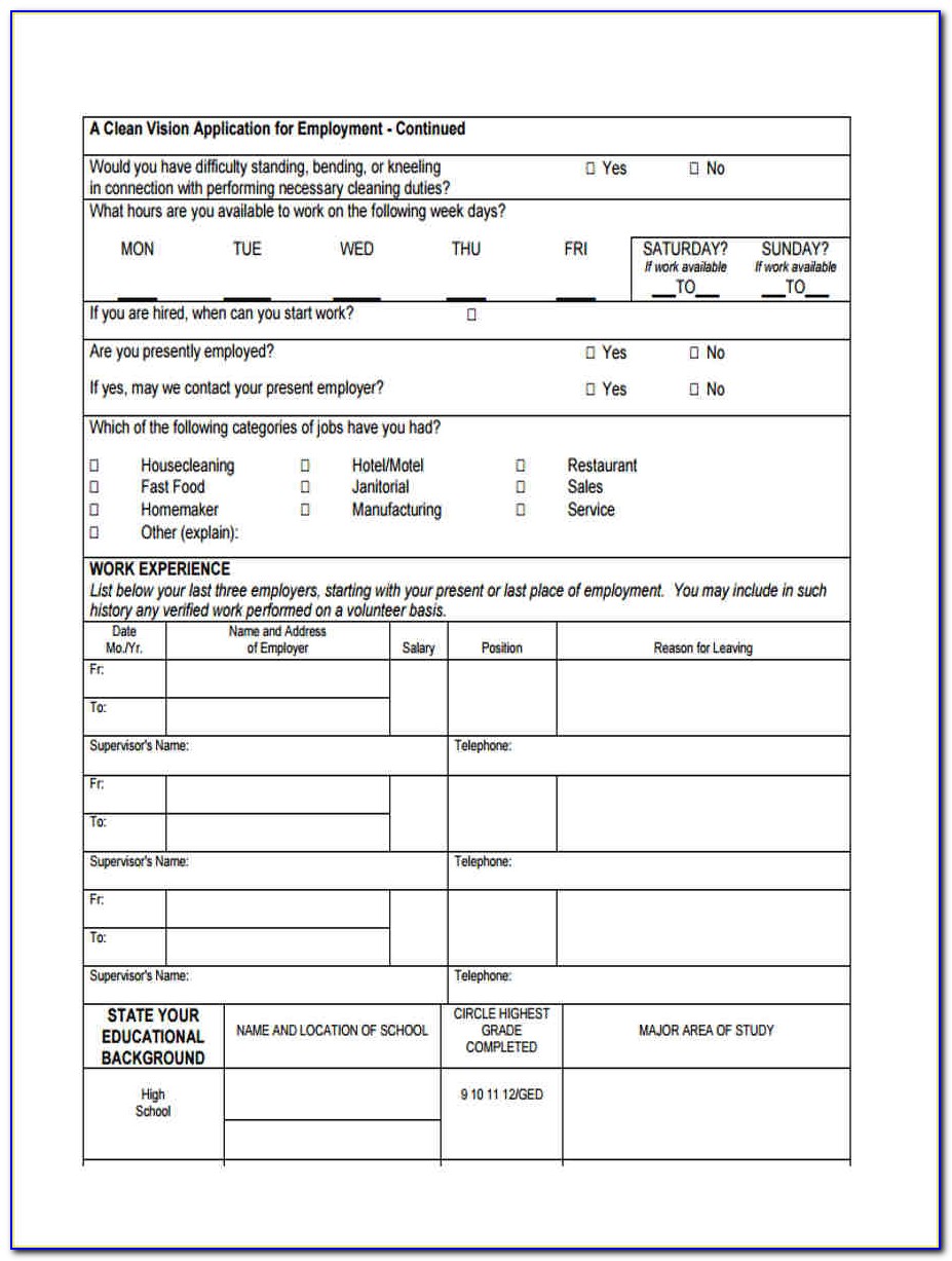 Cleaning Job Application Form