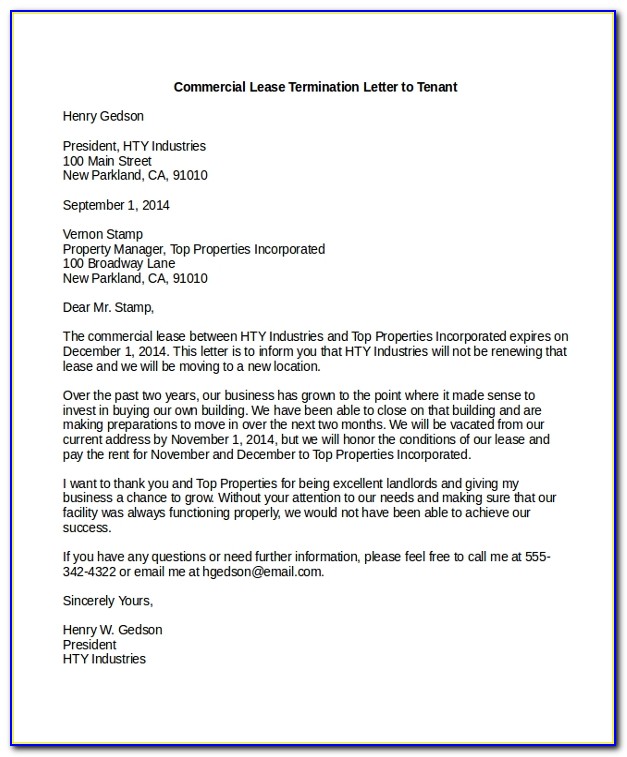 Commercial Lease Termination Letter Pdf