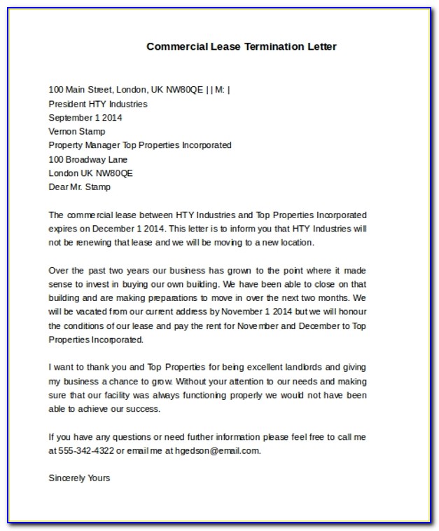 Commercial Lease Termination Letter To Landlord