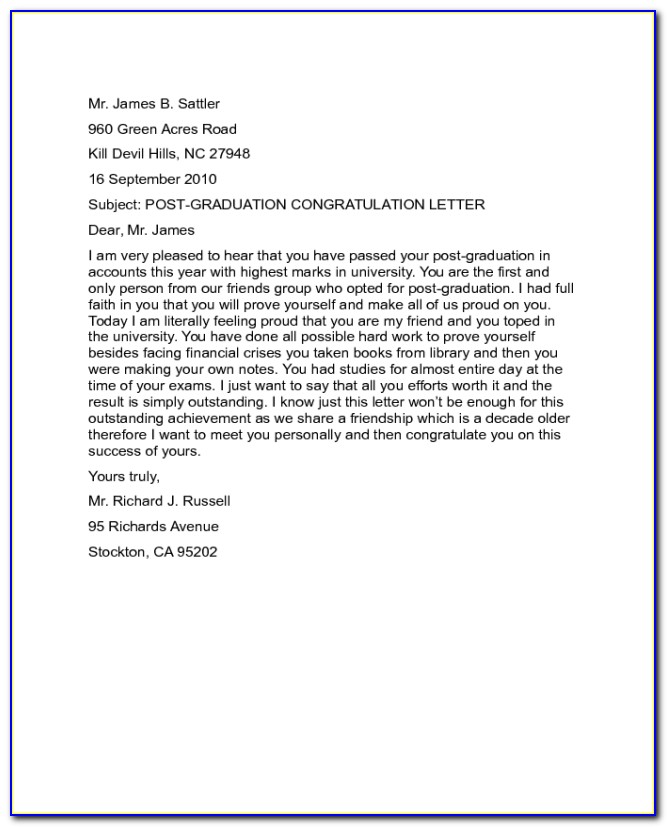 Congratulation Letter For Graduation Sample