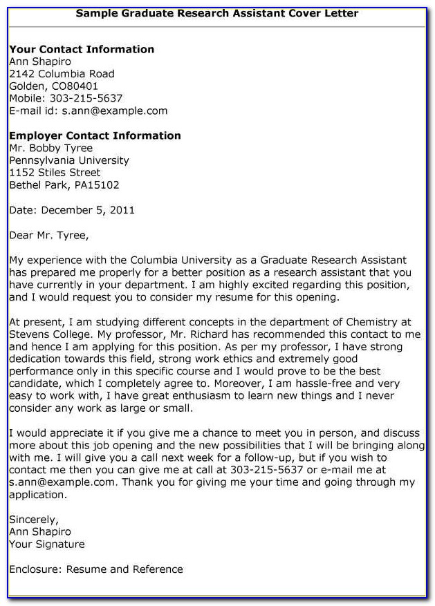 Cover Letter For Graduate Assistantship Position
