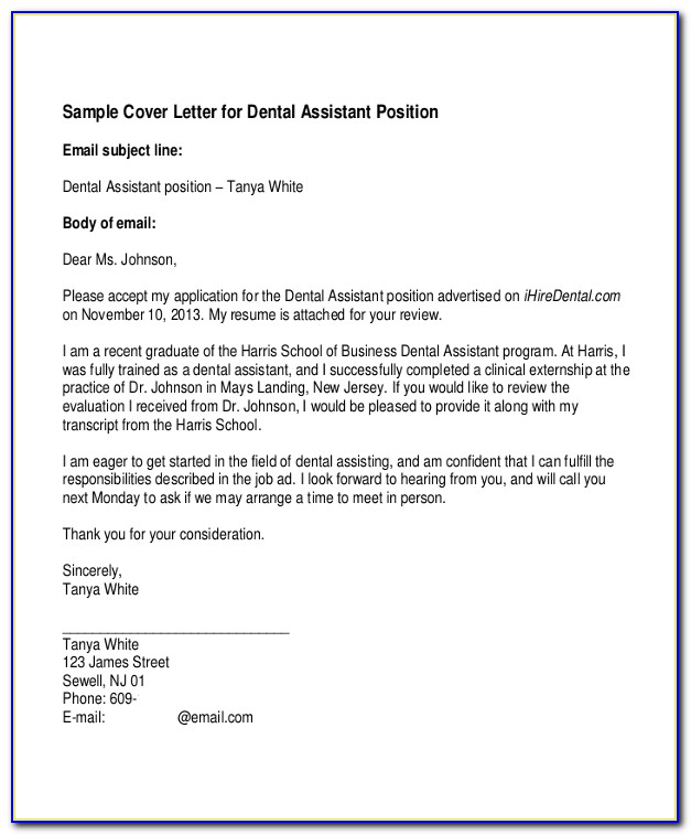 Dental Assistant Cover Letter No Experience