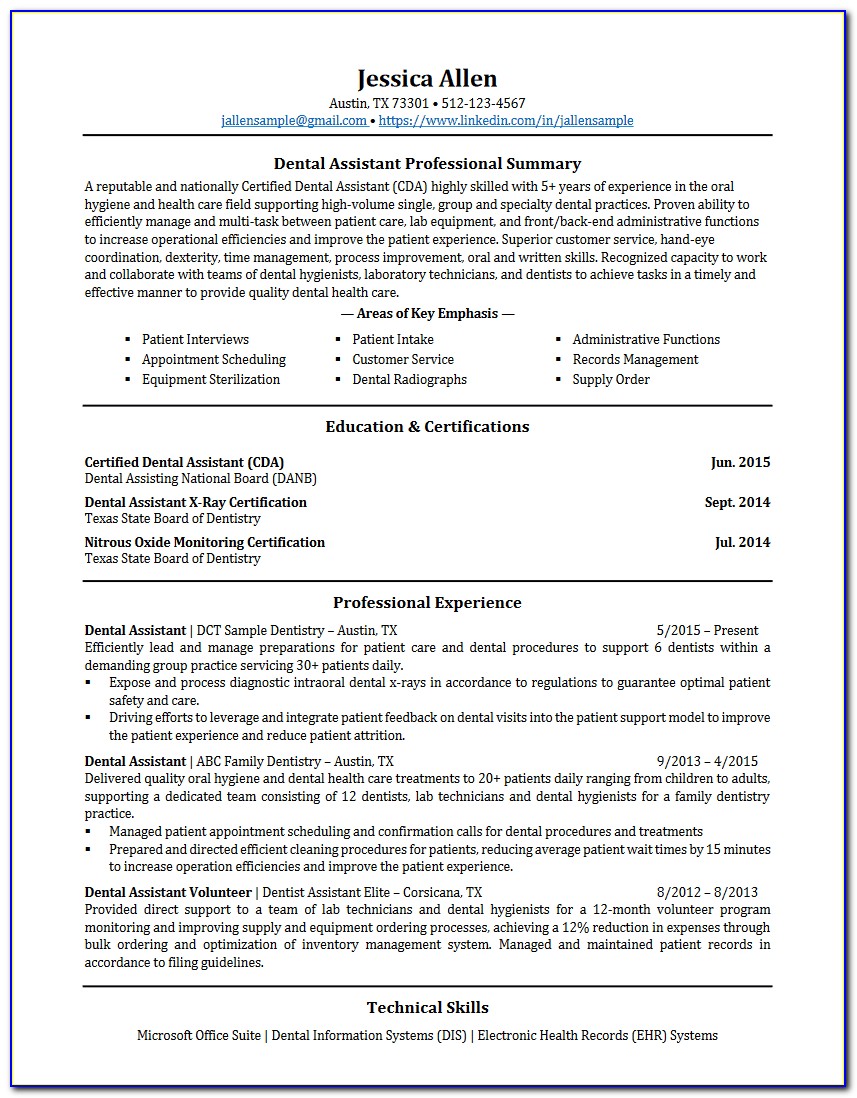 Dental Assistant Objectives Examples Resumes