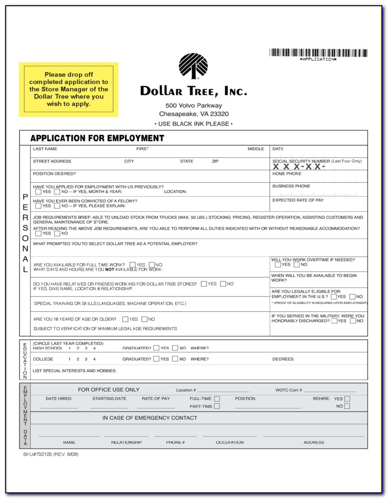 Dollar Tree Job Application Online Form