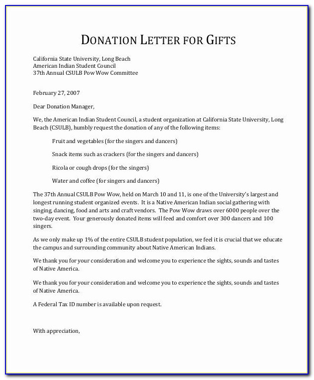 Donation Letter Format Word