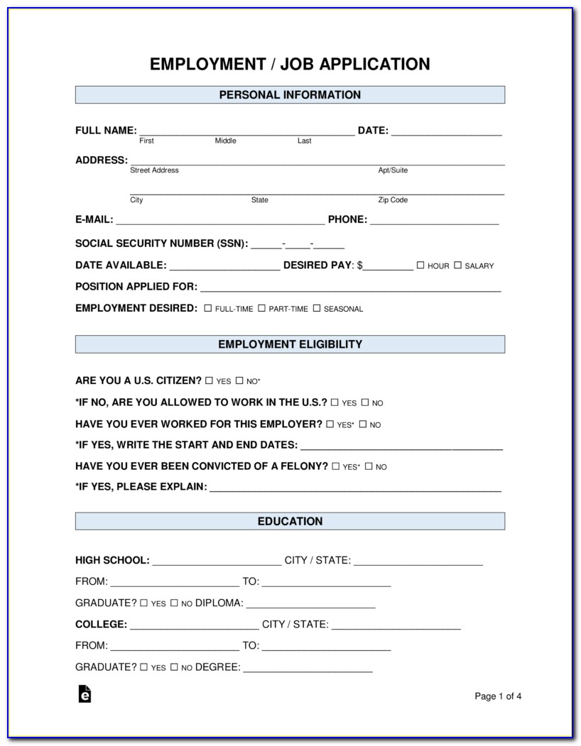 Downloadable Blank Job Application Form Word Document