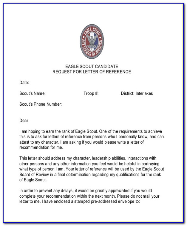 Eagle Scout Letter Of Recommendation Form