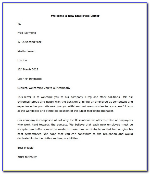 Employee Welcome Letter Examples