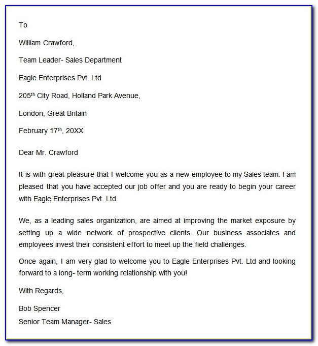 Employee Welcome Letter First Day