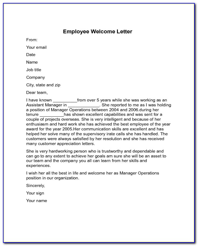 Employee Welcome Letter From Hr