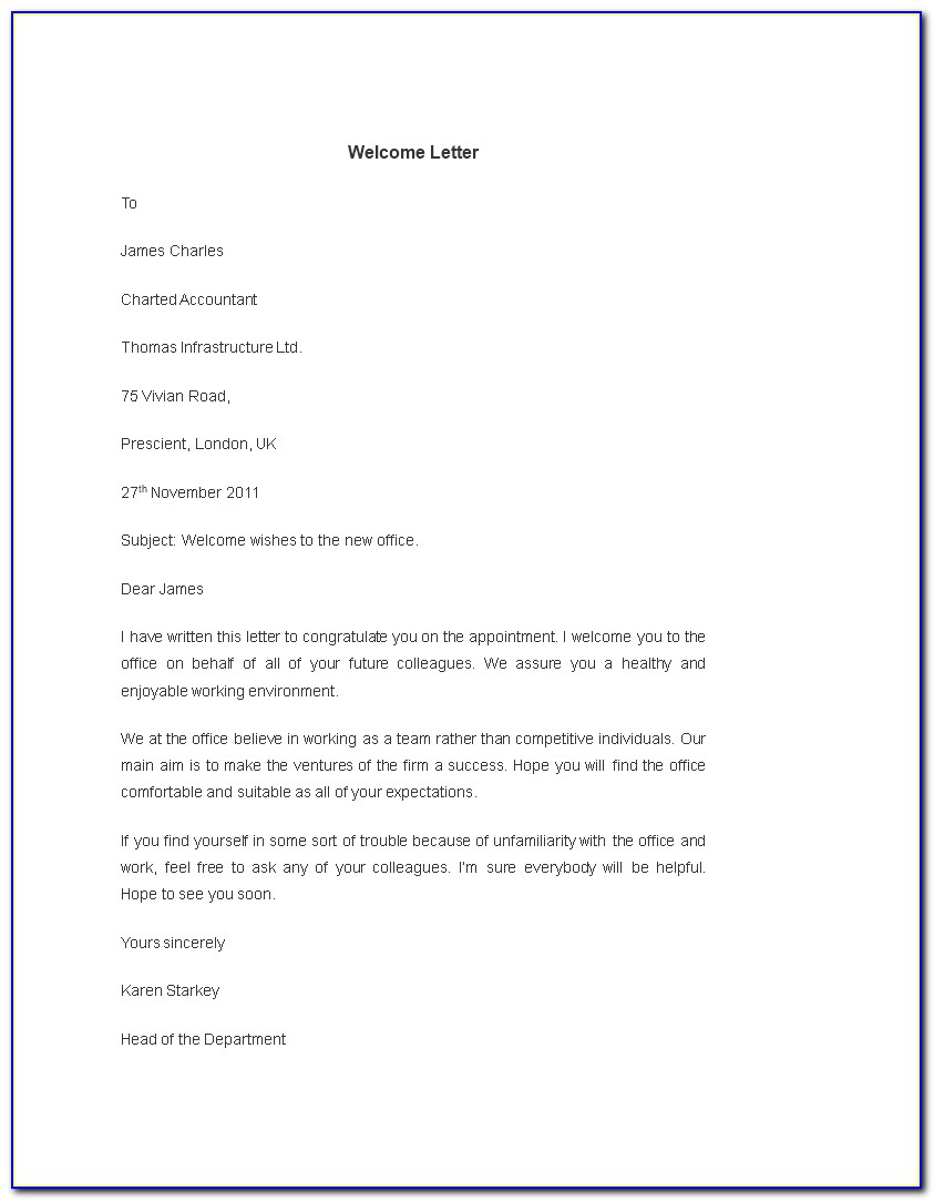 Employee Welcome Letter Template