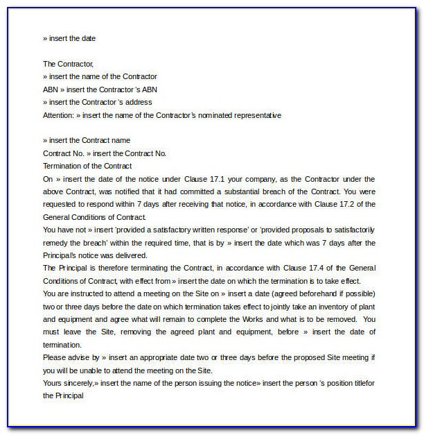 Employment Contract Termination Letter Sample Doc