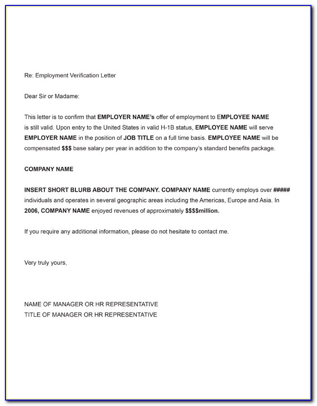 Employment Verification Letter For Visa Interview
