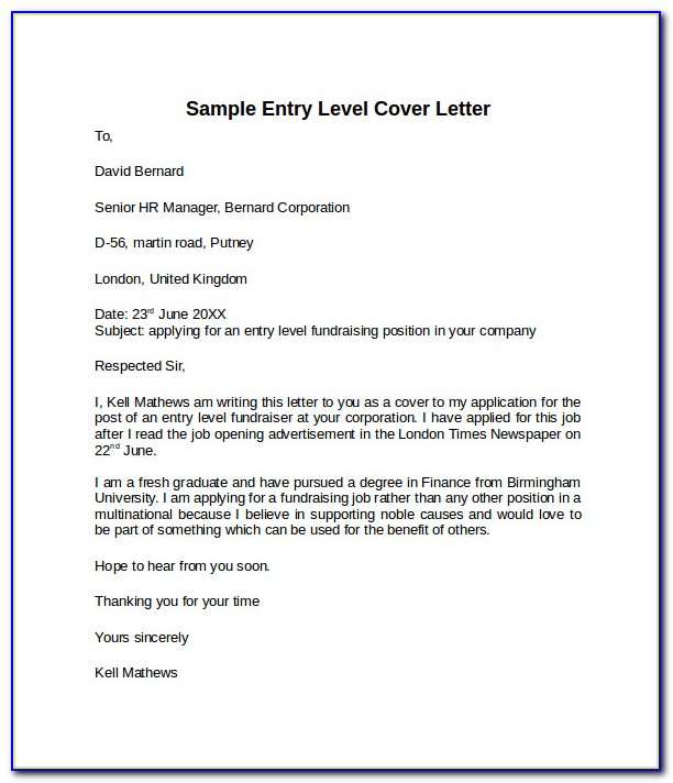 Entry Level Cover Letter Sample Pdf