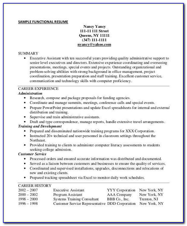 Executive Functional Resume Example