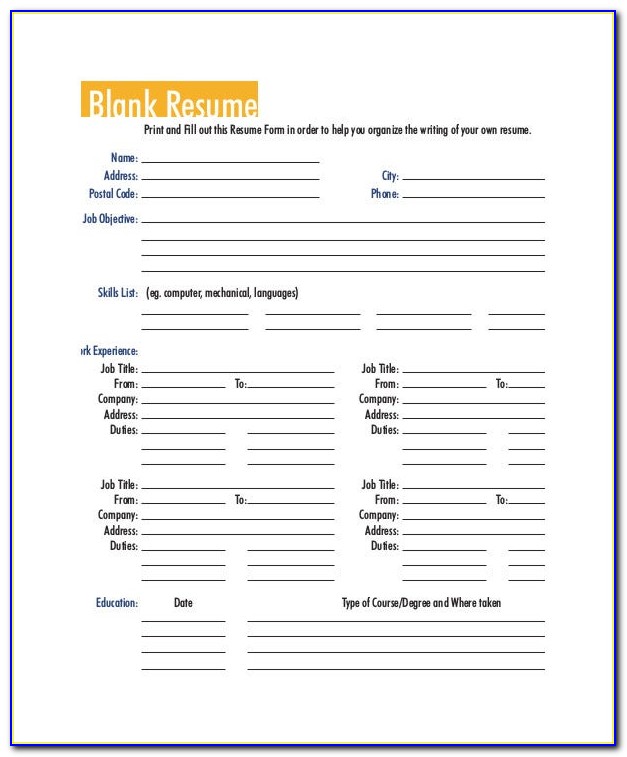 Fill In The Blank Resume For Highschool Students