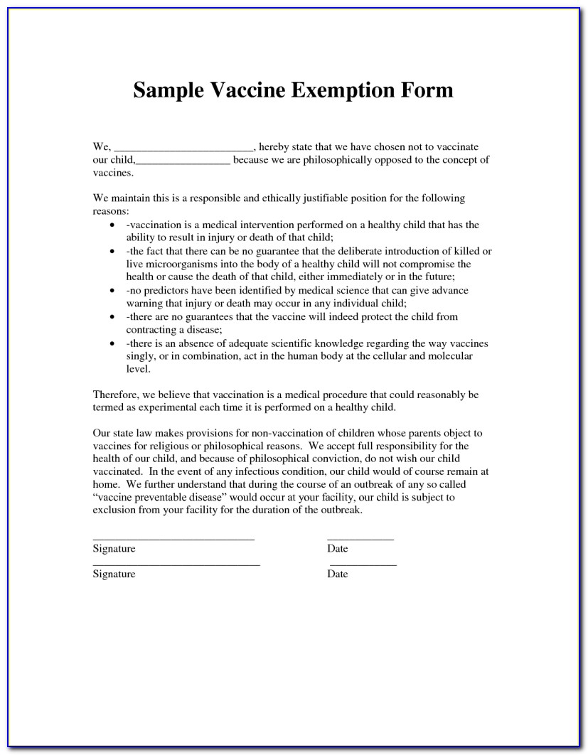 religious exemption vaccination letter