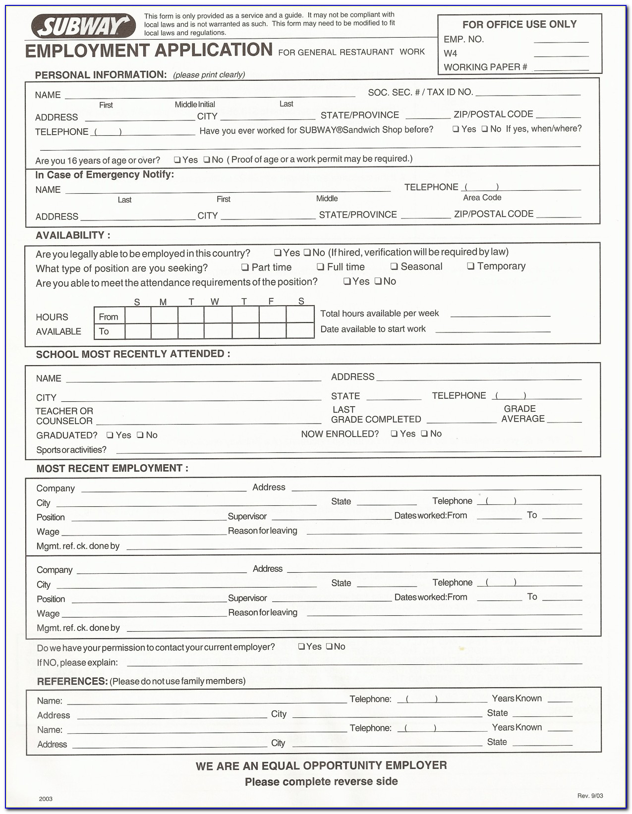 Free Employment Applications To Print