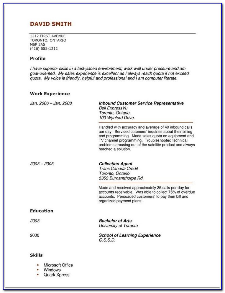 Free Examples Of Resumes For Jobs