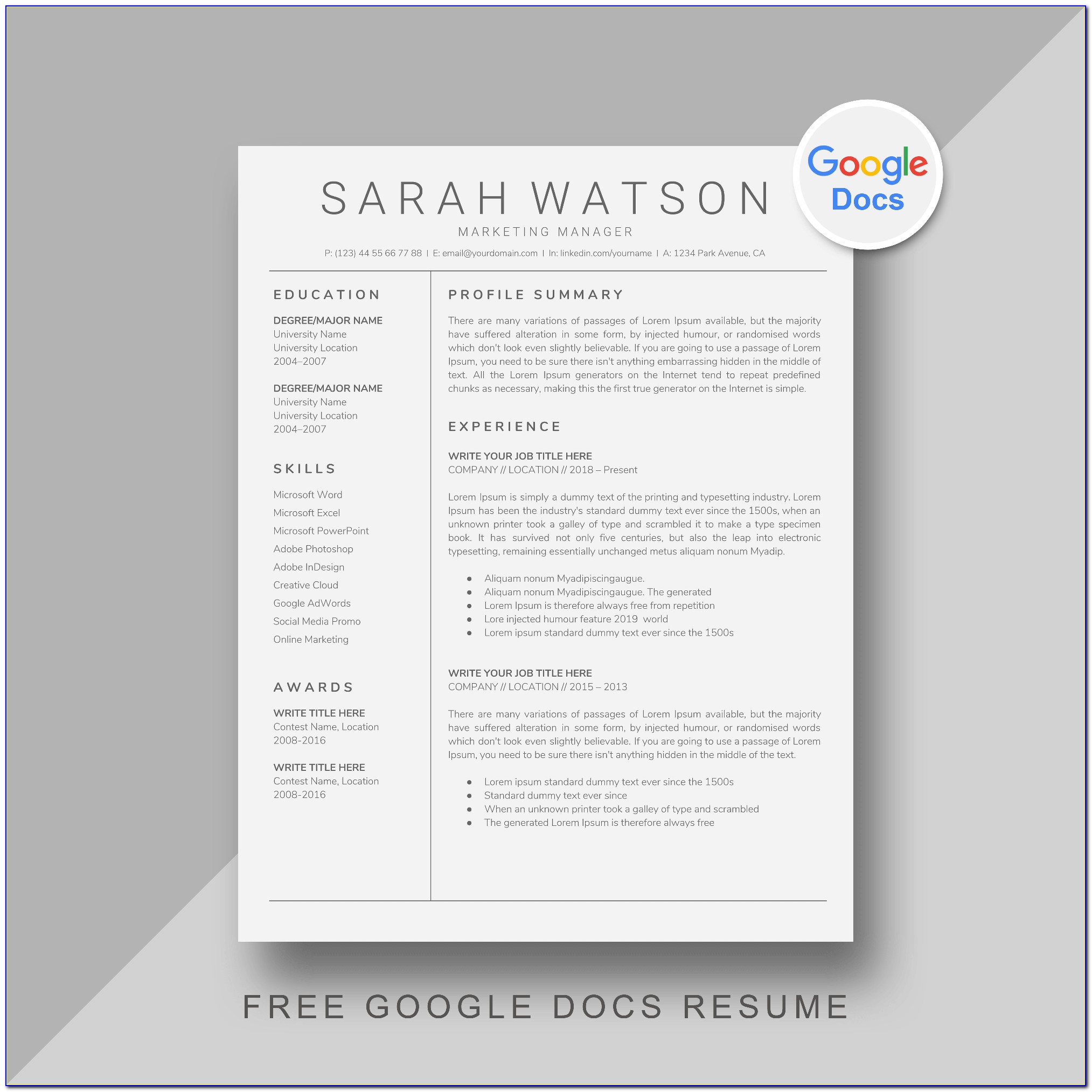 Free Google Resume Templates 2020