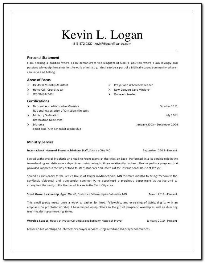 Free Ministry Resume Templates