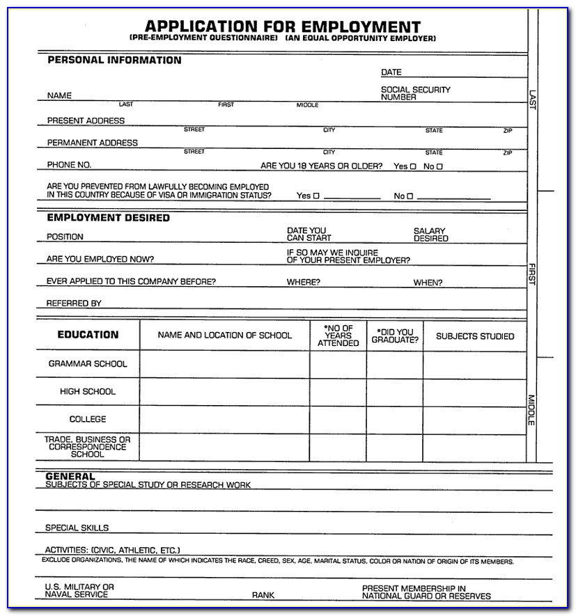 Free Printable Basic Job Application Form